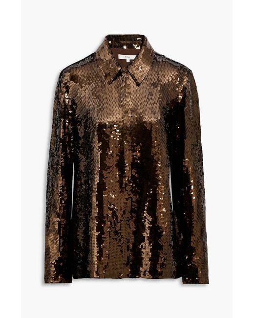 Tibi Brown Sequined Silk-chiffon Shirt