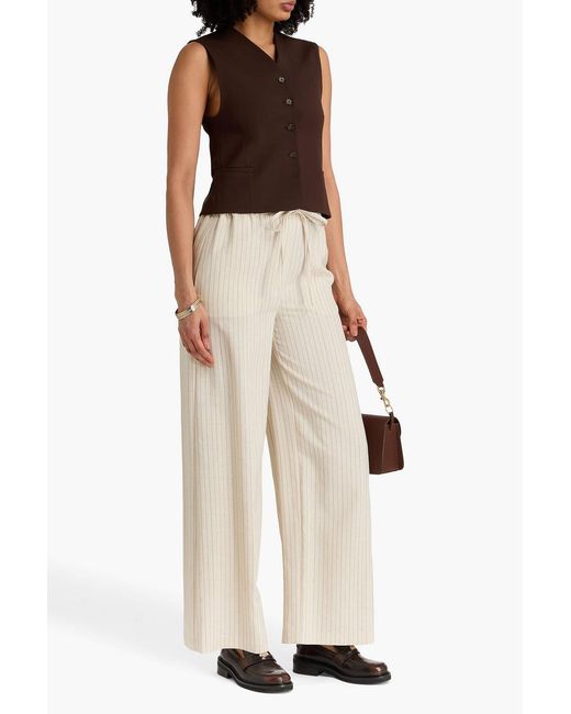 Claudie Pierlot Natural Striped Slub Woven Wide-leg Pants