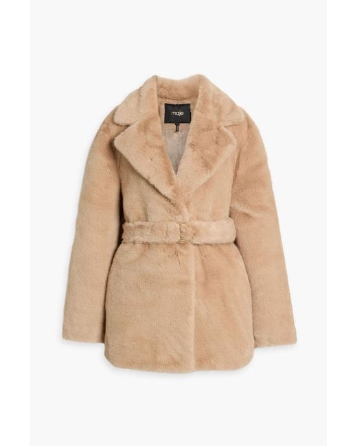 Maje Natural Belted Plush Coat