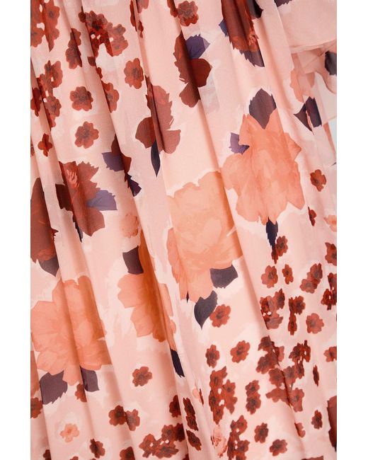 Erdem Red Cape-Effect Floral-Print Silk-Voile Gown