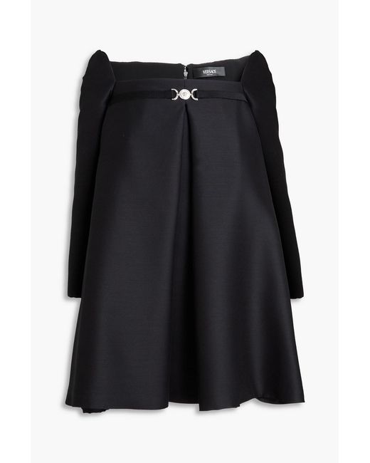 Versace Black Embellished Wool And Silk-Blend Shantung Mini Dress