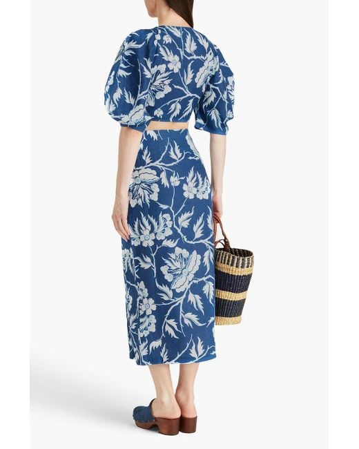 Mara Hoffman Blue Sunja Wrap-effect Hemp Midi Skirt