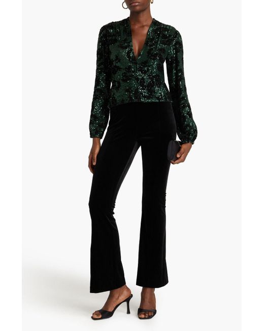 Maje Black Liletie Sequin-embellished Flocked Mesh Top