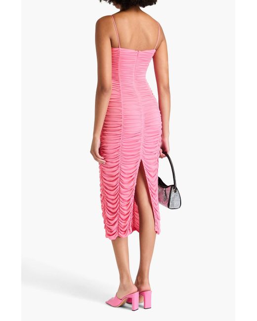 Magda Butrym Pink Ruched Floral-appliquéd Jersey Halterneck Maxi Dress