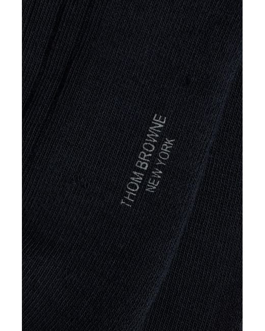 Thom Browne Black Striped Ribbed Cotton-blend Socks for men