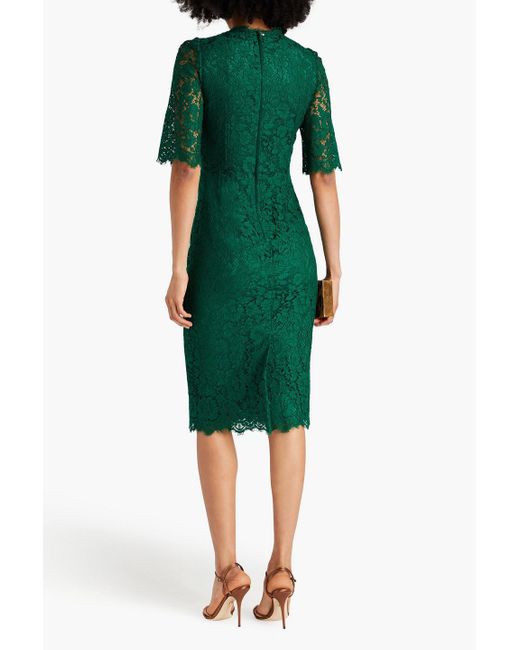 Dolce & Gabbana Green Embellished Corded Lace Dress