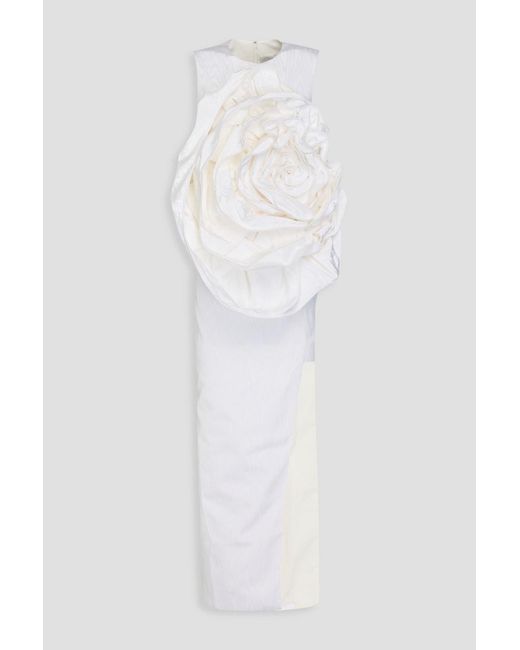 Huishan Zhang White Aphrodite Floral-appliquéd Cotton-blend Moire Maxi Dress