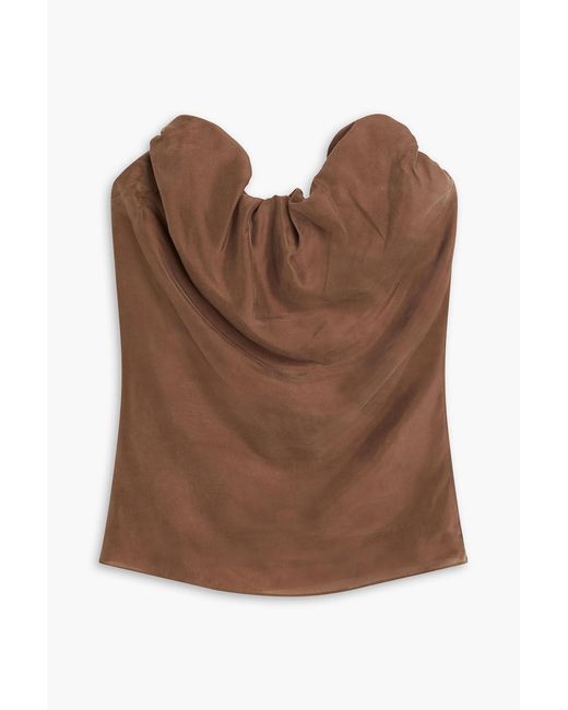 Totême  Brown Strapless Washed-Silk Top