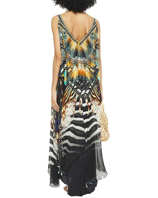 Download Camilla Layered Crystal Embellished Printed Chiffon And Silk Crepe De Chine Maxi Dress Animal Print Lyst
