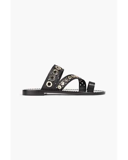 Sandro Black Eyelet-embellished Laser-cut Leather Sandals