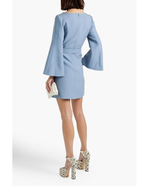 Valentino Garavani Blue Belted Wool And Silk-blend Crepe Mini Dress