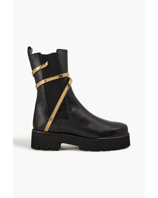 Rene Caovilla Black Chain-embellished Leather Chelsea Boots