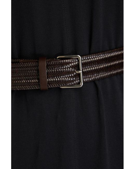 Brunello Cucinelli Black Belted Bead-embellished Cotton-jersey Dress