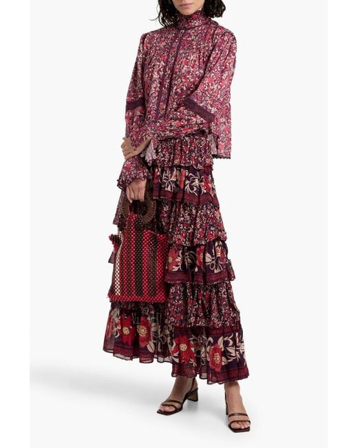 Farm Rio Tiered Floral-Print Crepe De Chine Maxi Skirt