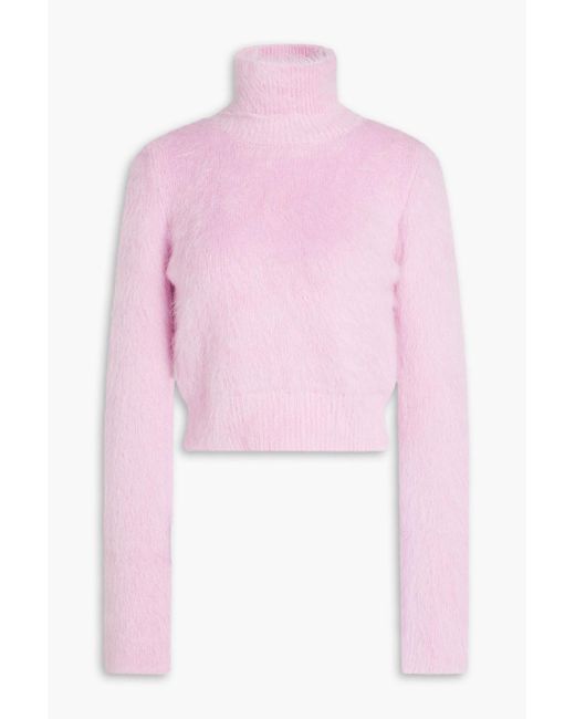 Rabanne Pink Cropped Cutout Brushed Wool Turtleneck Sweater