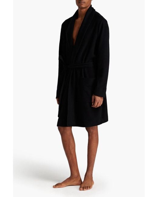 James Perse Black Brushed Waffle-knit Cotton And Cashmere-blend Robe for men
