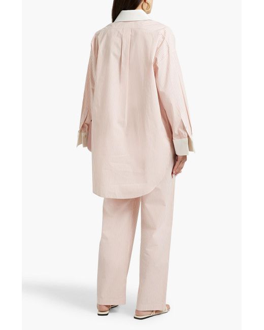 By Malene Birger Pink Helsy Striped Cotton-Poplin Straight-Leg Pants