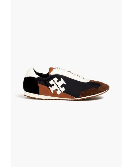 Tory Burch Black Tory Suede, Shell And Textured-leather Sneakers