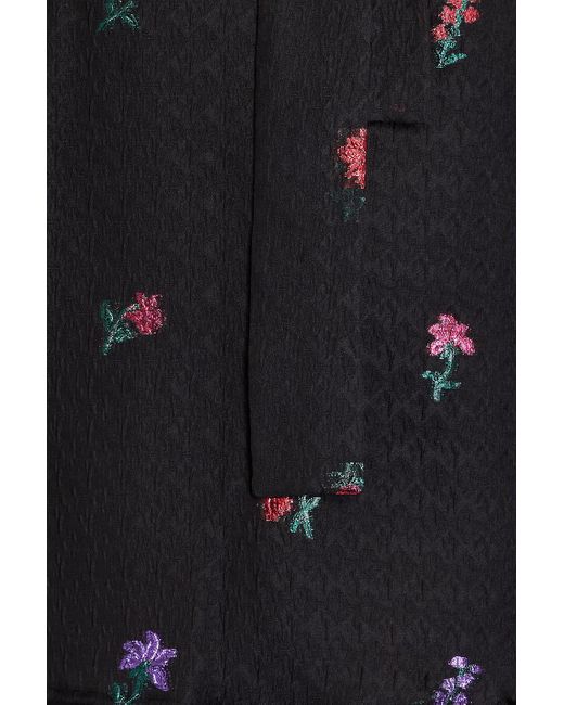 RED Valentino Black Embroidered Pussy-bow Silk-blend Blouse