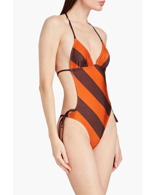 Zimmermann Orange Striped Halterneck Swimsuit
