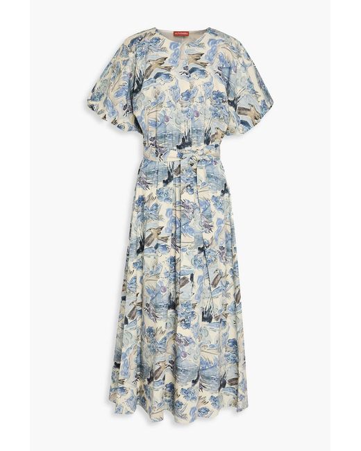 Altuzarra Blue Printed Stretch-cotton Poplin Midi Dress