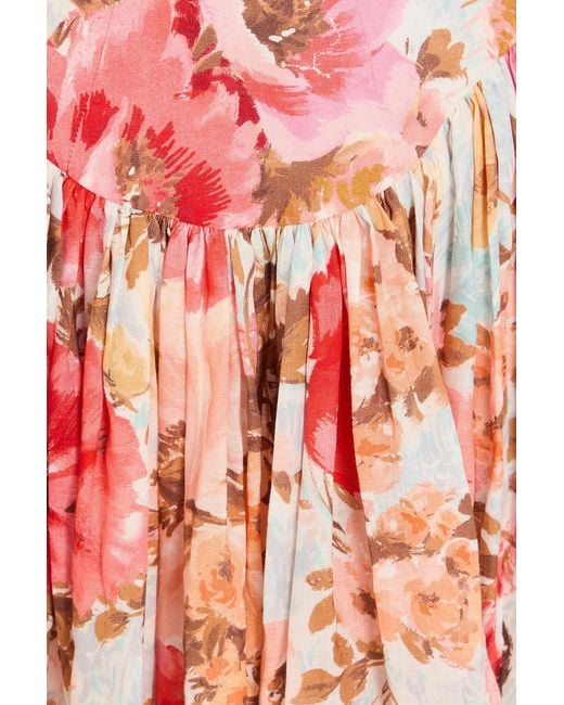 Zimmermann Red Cutout Floral-print Linen Mini Dress