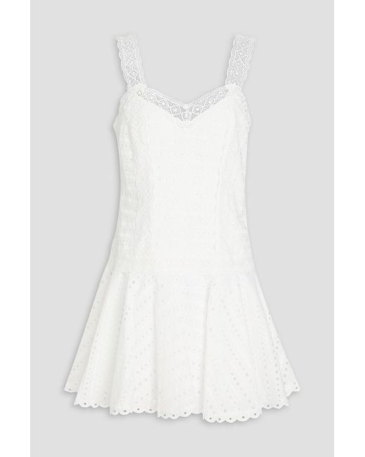 Charo Ruiz White Huelva Lace-paneled Broderie Anglaise Cotton-blend Mini Dress