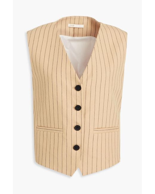 Maje Natural Pinstriped Cotton And Linen-blend Vest