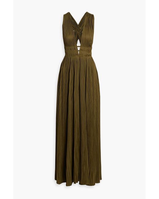 Ulla Johnson Green Veda Pleated Satin Maxi Dress