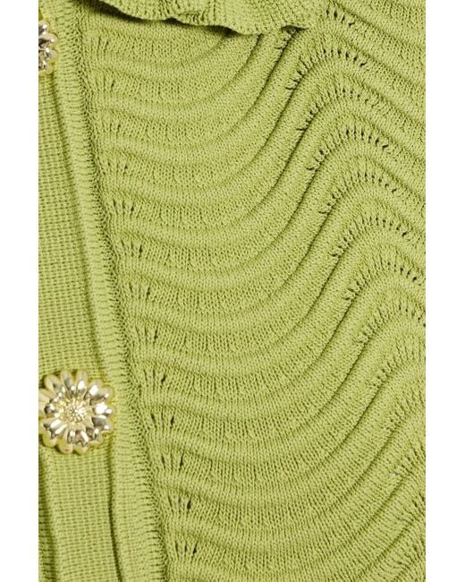 Sandro Green Ruffled Jacquard-Knit Top