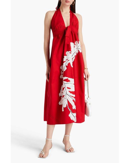 Gentry Portofino Red Open-back Printed Cotton-poplin Midi Dress
