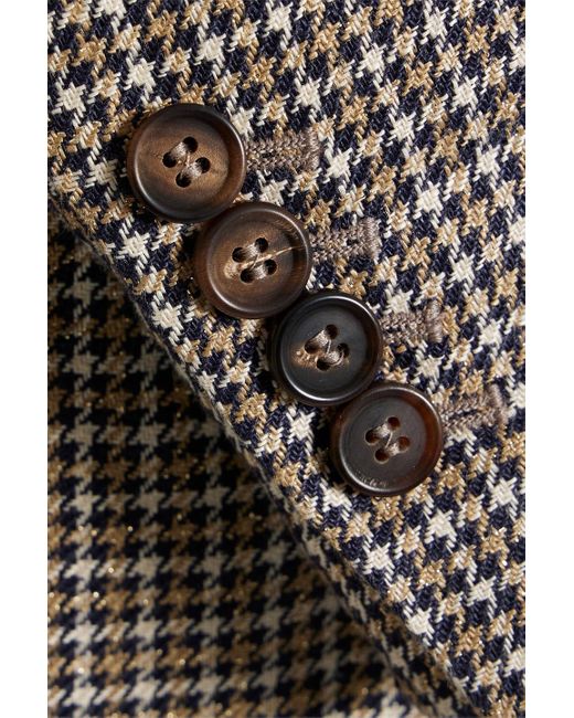 Brunello Cucinelli Gray Double-breasted Houndstooth Linen-blend Blazer
