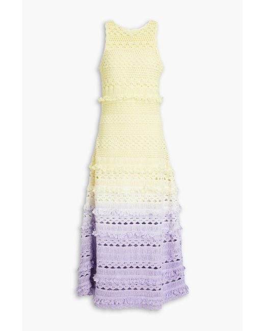 Maje White Dégradé Crochet-knit Cotton Midi Dress