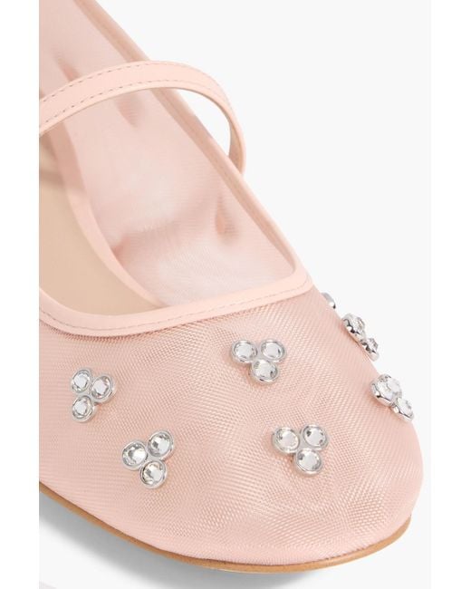 Stuart Weitzman Pink Tammy Crystal-Embellished Mesh Mary Jane Flats