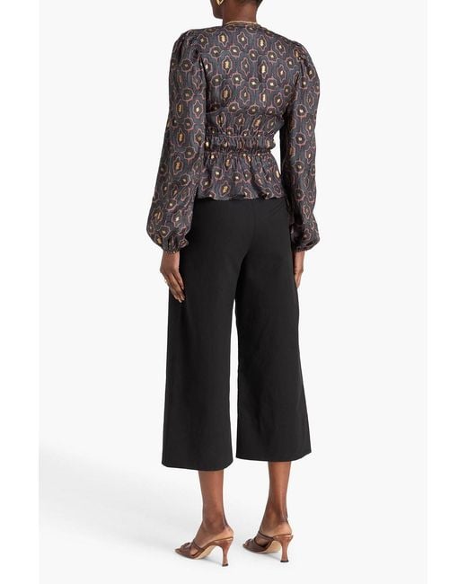 HANNAH Black Lola Printed Silk-satin Blouse