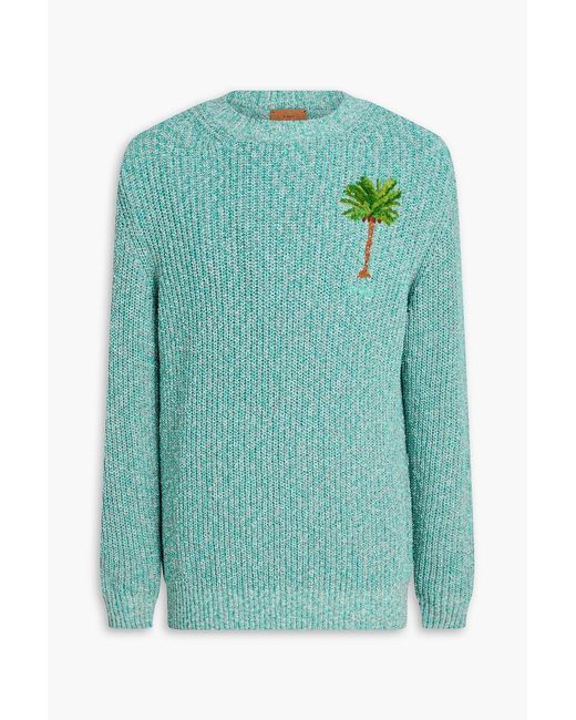 Alanui Green Embroidered Marled Cotton-Blend Sweater for men