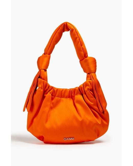 Ganni Orange Knotted Satin Shoulder Bag