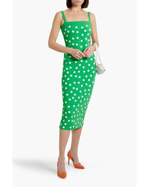 Carolina Herrera Women's Green Polka-Dot Jacquard-Knit Midi Dress