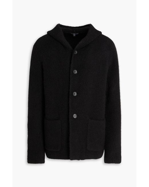 James Perse Black Hunky Waffle-Knit Hooded Cardigan for men