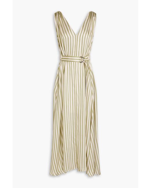 Brunello Cucinelli Natural Bead-embellished Striped Satin-twill Maxi Dress