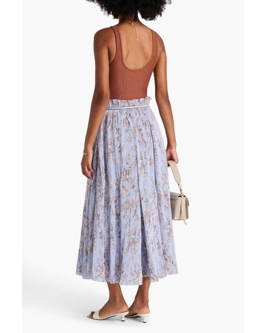 Zimmermann Purple Floral-Print Plissé-Organza Midi Skirt