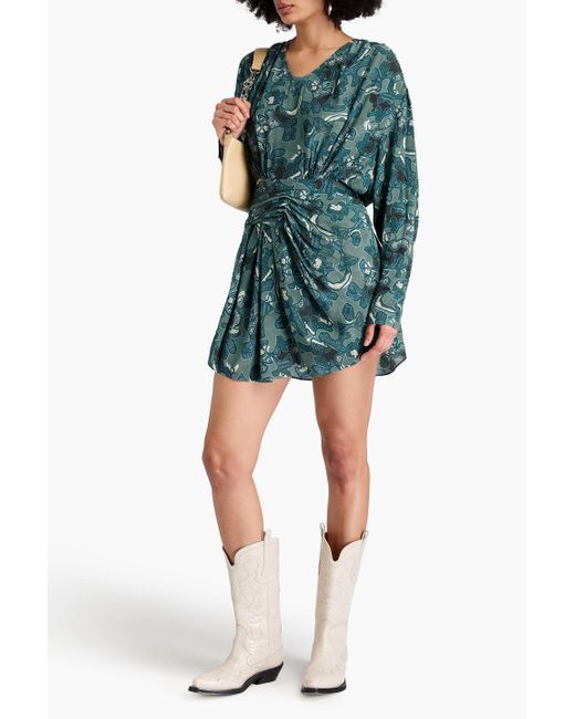 IRO Green Bedrucktes minikleid aus crêpe mit raffung
