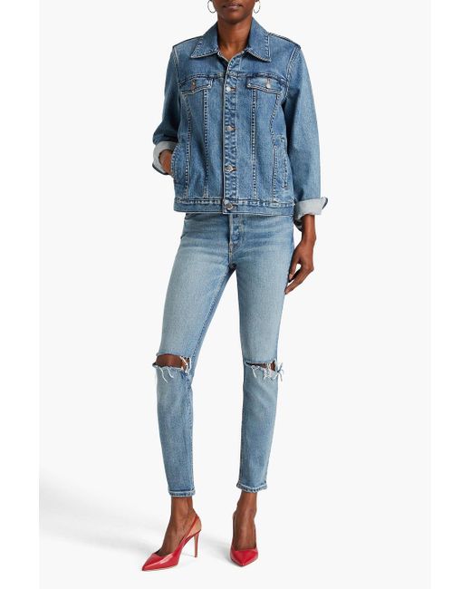 GRLFRND Blue Karolina hoch sitzende jeans mit schmalem bein in distressed-optik