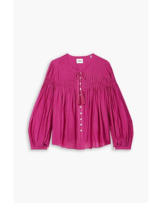 Isabel Marant Pink Abadi Pintucked Smocked Cotton-blend Voile Blouse