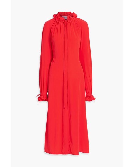 Victoria Beckham Red Shir Silk Crepe De Chine Midi Dress