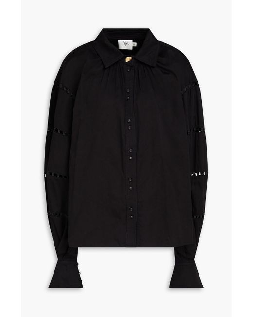 Aje. Black Camille Embellished Cutout Cotton-poplin Shirt