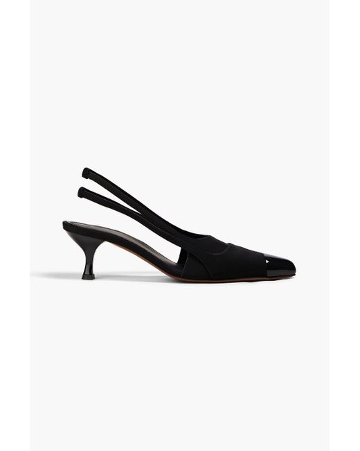 Neous Black Patent Leather-trimmed Neoprene Slingback Pumps