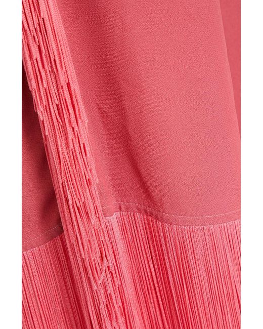 ‎Taller Marmo Pink Fringed Crepe Straight-Leg Pants