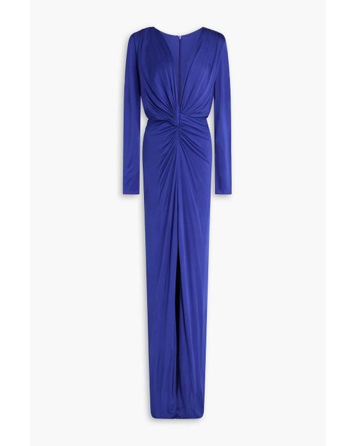 Costarellos Blue Ruched Stretch-jersey Gown