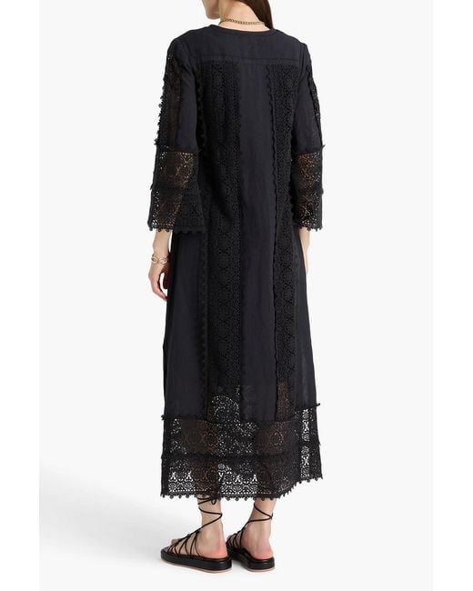 By Malene Birger Black Delane Crochet-trimmed Linen And Cotton-blend Kaftan